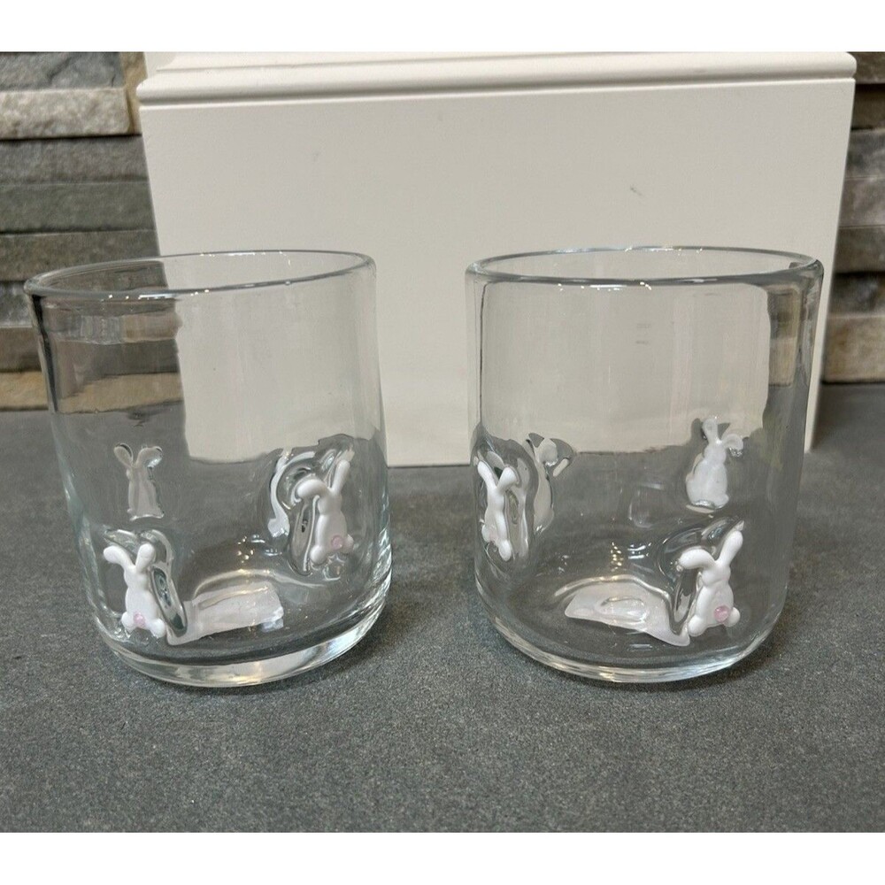 At Home Rabbit Icon Glass 17.25oz Clear/White Tumbler Set of 2 Easter